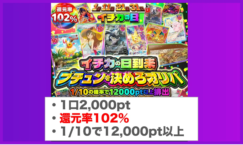 イベント「イチカの日」は還元率100%超えのオリパが出る