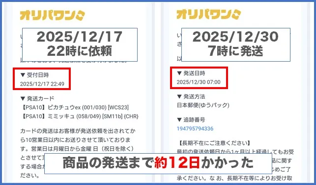 オリパワンの発送スケジュール