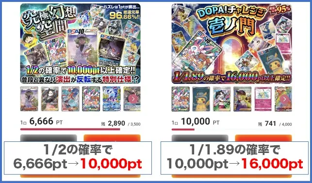 DOPA ポイントの返しが多いオリパ