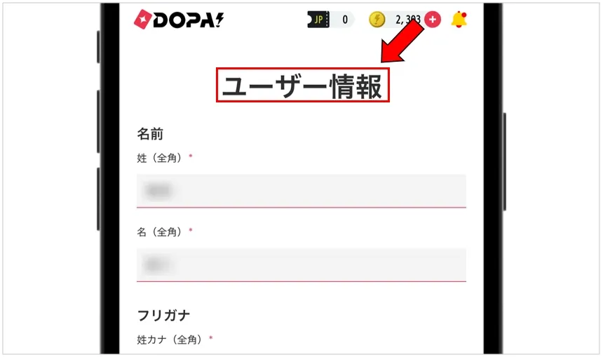 DOPA ユーザー情報に誤りがないか確認する