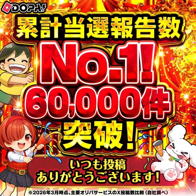 DOPA 累計当選報告数60,000件突破